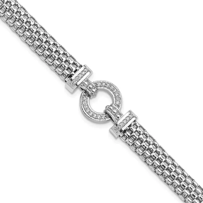 Sterling Silver Rhodium Plated CZ Mesh Link BraceletWBCQG450675 WB Choice Jewelry Bracelets