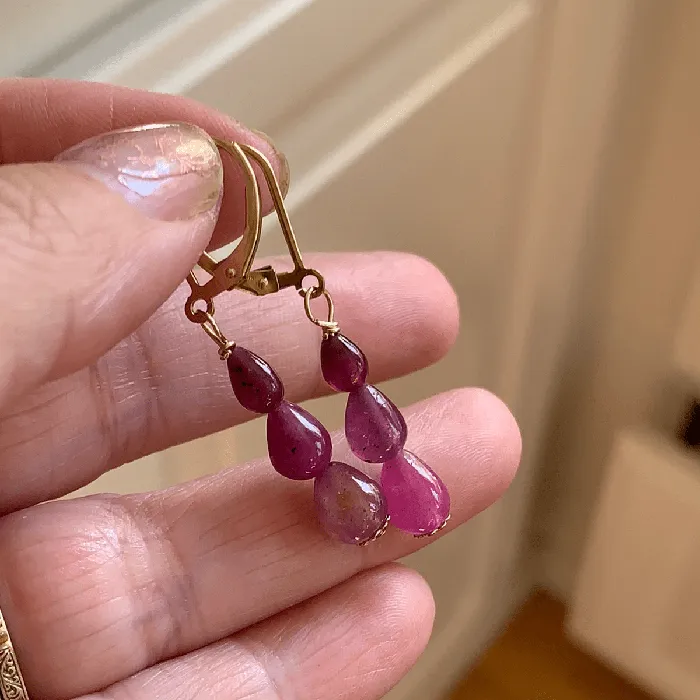 Love Vintage Paris Earrings Ruby Drop Earrings Gold Filled Handmade