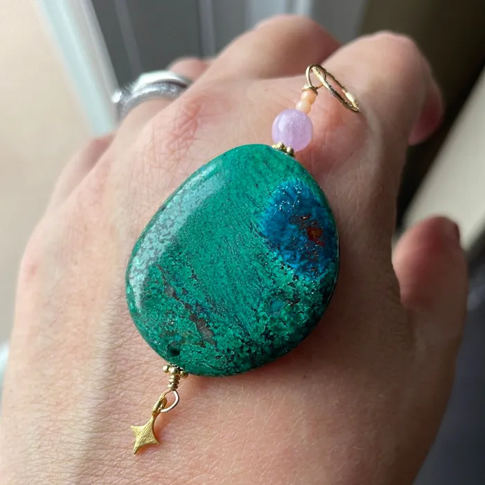 Turquoise Pendant Lavender Jade and Coral Star Dangle Gold Filled Handmade Vintage Paris Jewelry Necklaces